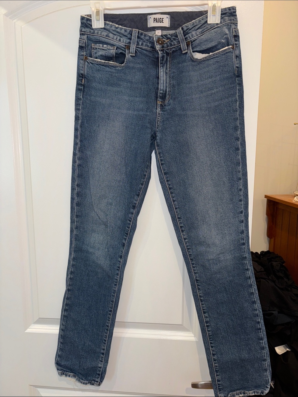 PAIGE Straight Leg Jeans in Medium Blue Wash